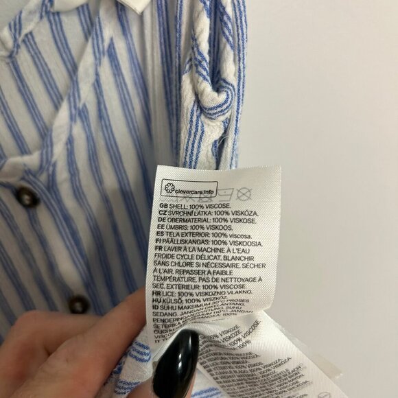 H&M Blue White Stripped Front Tie Button Down Cami Tank Top Women’s Size Small - Picture 4 of 6